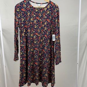 New! Long sleeve floral jersey swing dress